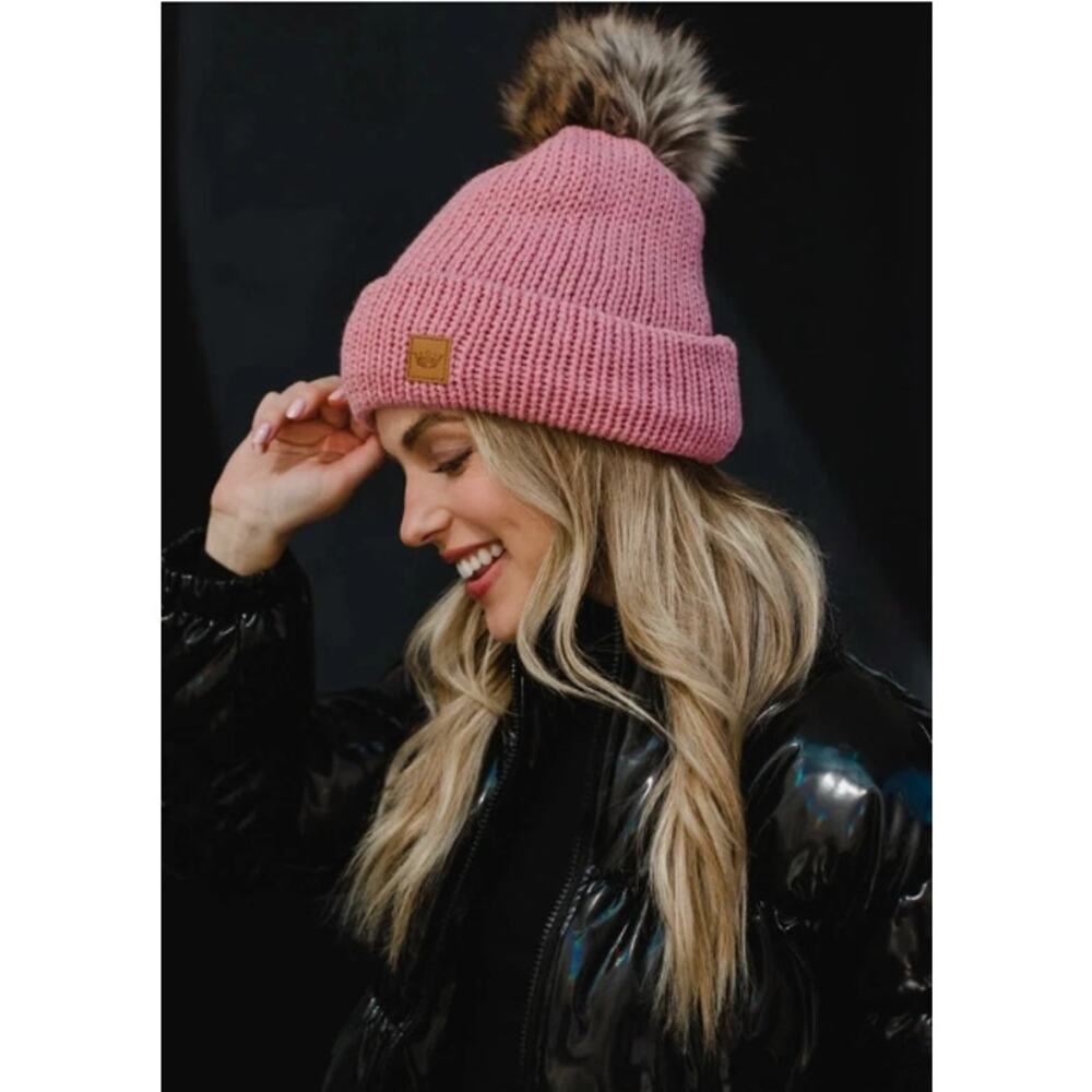 NEW Panache Pink Knit Hat with Faux Fur Pompom